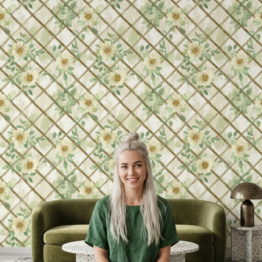 Floral Trellis Wallpaper Watercolor Vines Botanical Decorative Mural