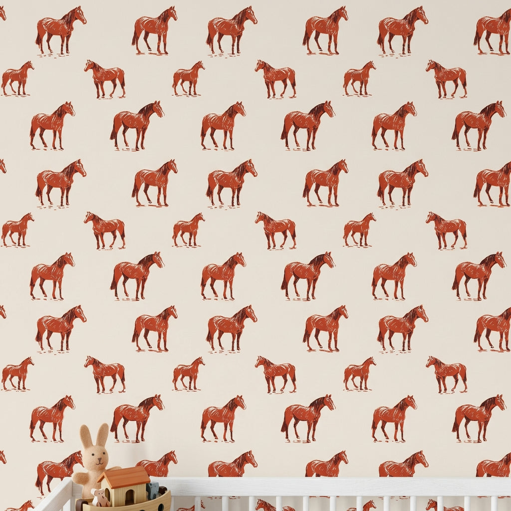 Horse Wallpaper Equestrian Removable Animal Motif Wall Decor