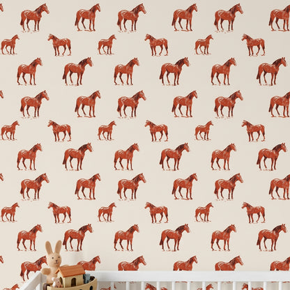 Horse Wallpaper Equestrian Removable Animal Motif Wall Decor
