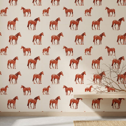 Horse Wallpaper Equestrian Removable Animal Motif Wall Decor
