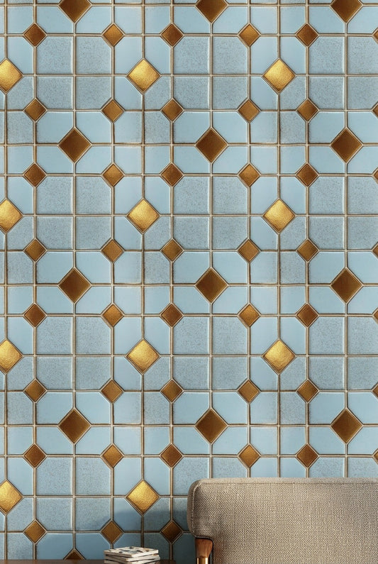Geometric Tile Wallpaper Trellis Grid Removable Metallic Gold Accents Wall Double Roll