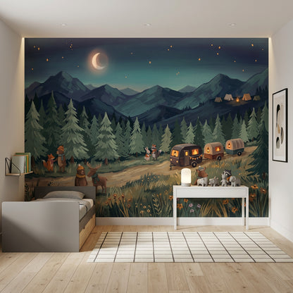 Night Sky Wallpaper Mountain Landscape Removable Camping Wall Decor