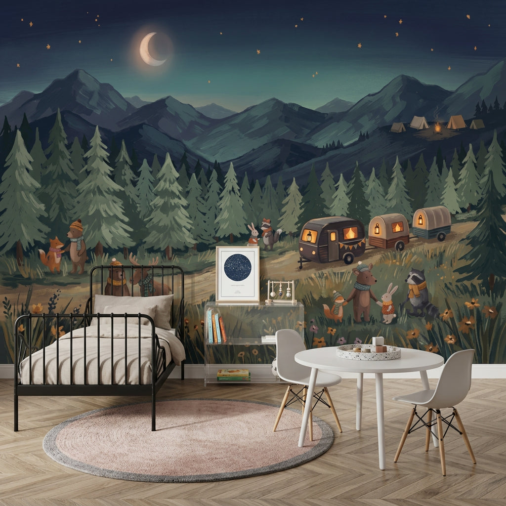 Night Sky Wallpaper Mountain Landscape Removable Camping Wall Decor