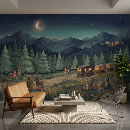 Night Sky Wallpaper Mountain Landscape Removable Camping Wall Decor