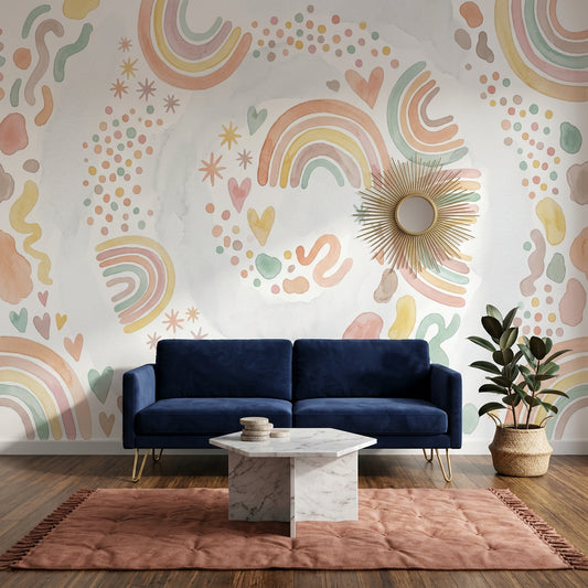 Rainbow Arches Wallpaper Pastel Watercolor Wall Mural