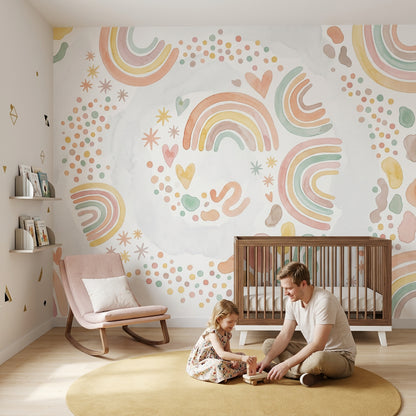 Rainbow Arches Wallpaper Pastel Watercolor Wall Mural