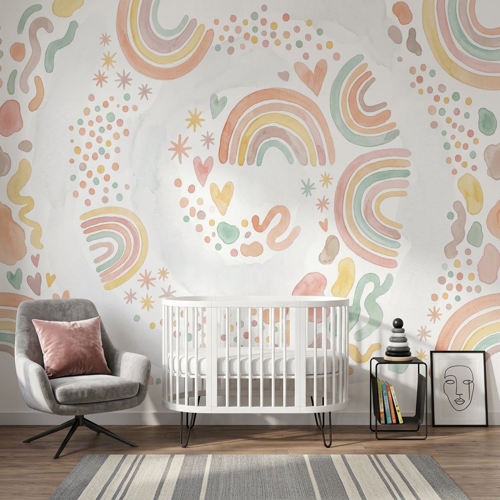 Rainbow Arches Wallpaper Pastel Watercolor Wall Mural