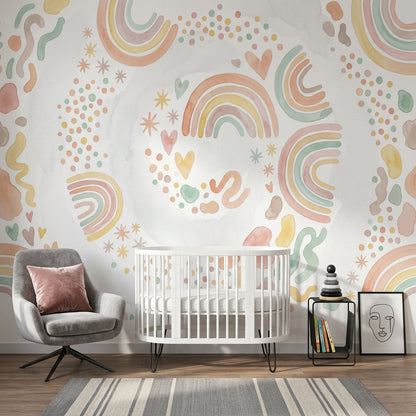 Rainbow Arches Wallpaper Pastel Watercolor Wall Mural