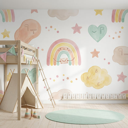White Background Wallpaper Pastel Removable Kids Wall Decor