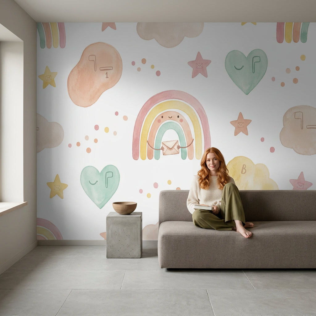 White Background Wallpaper Pastel Removable Kids Wall Decor