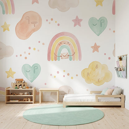 White Background Wallpaper Pastel Removable Kids Wall Decor