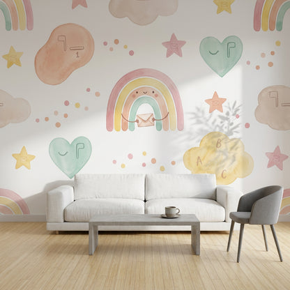 White Background Wallpaper Pastel Removable Kids Wall Decor