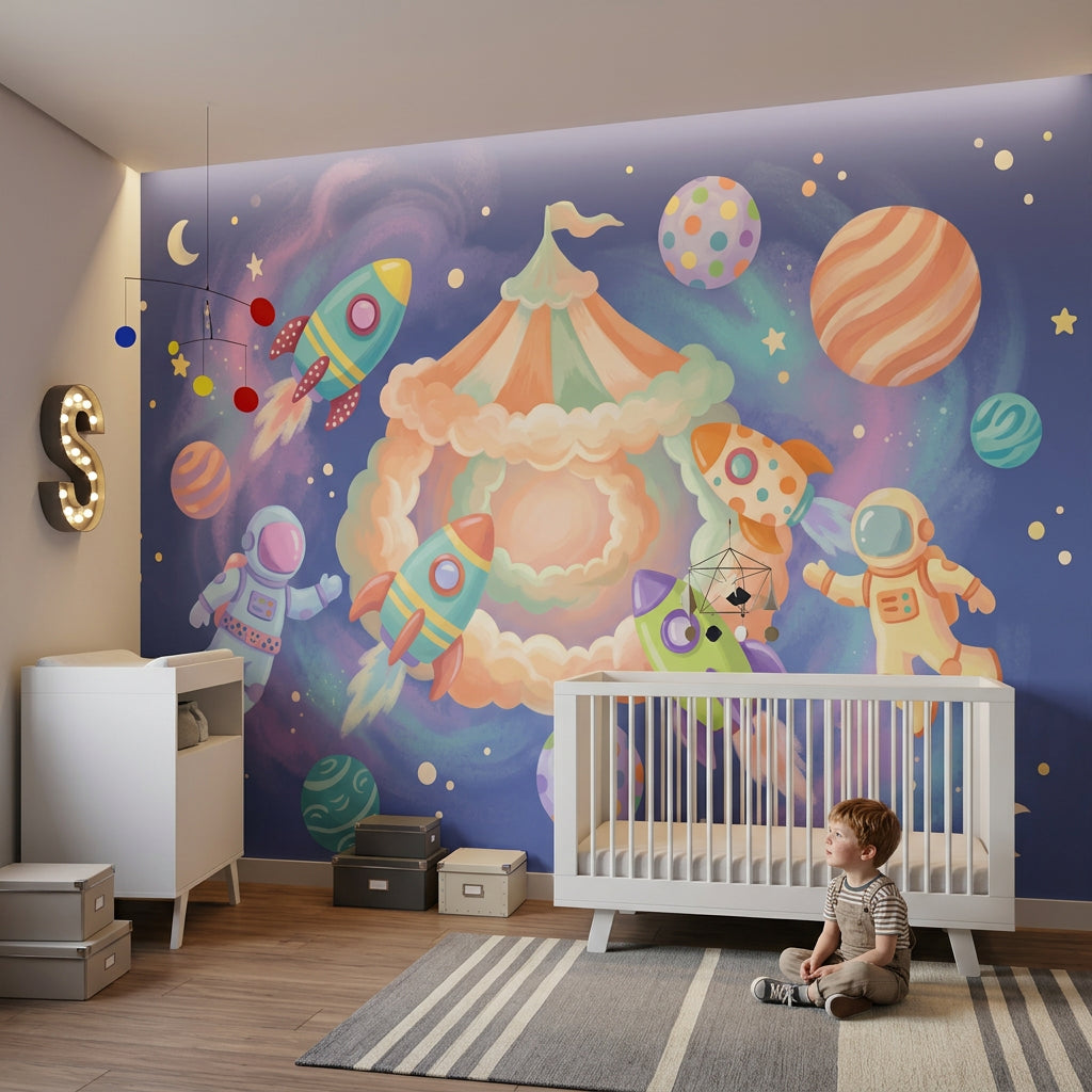Space Wallpaper Astronauts Rockets Removable Wall Decor