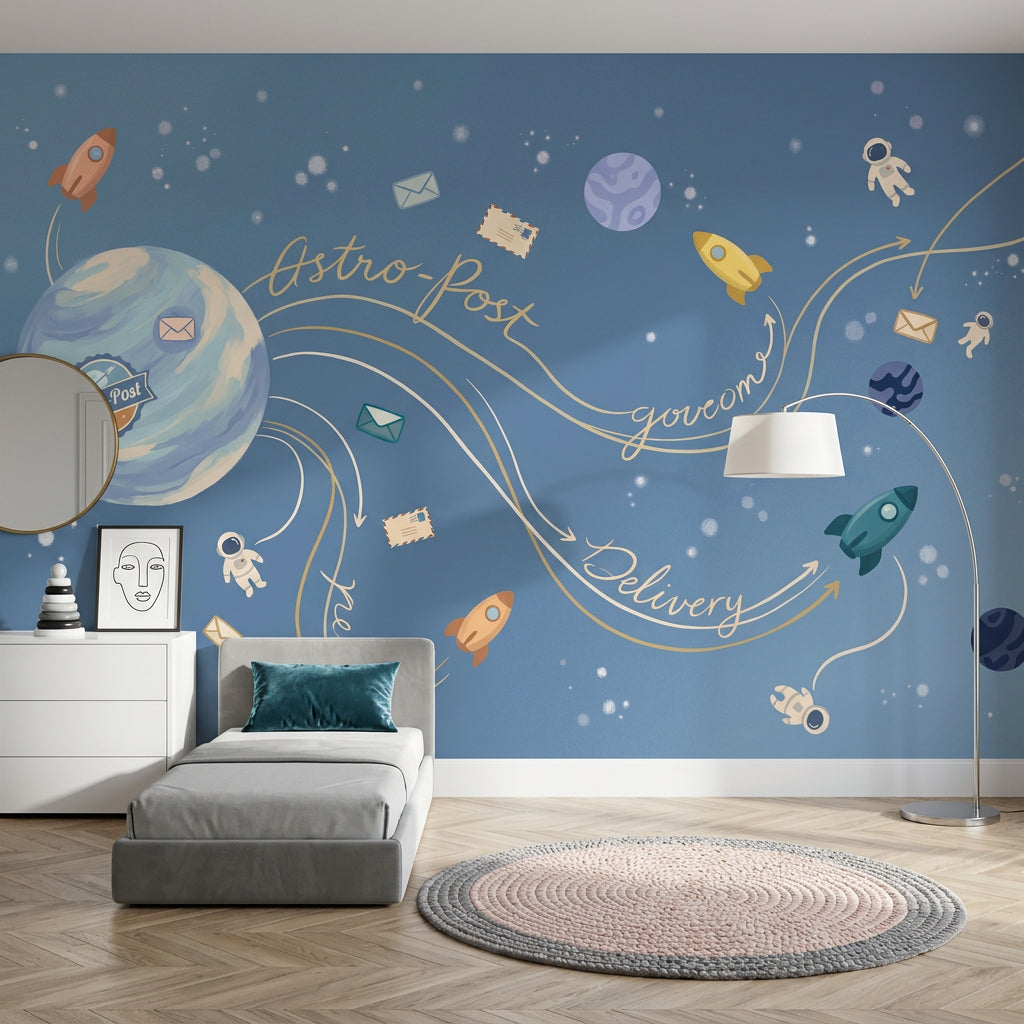Astronaut Wallpaper Space Removable Rockets Wall Decor