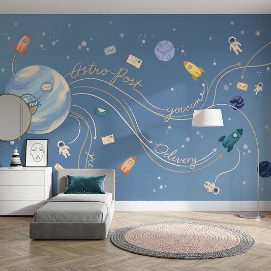 Astronaut Wallpaper Space Removable Rockets Wall Decor