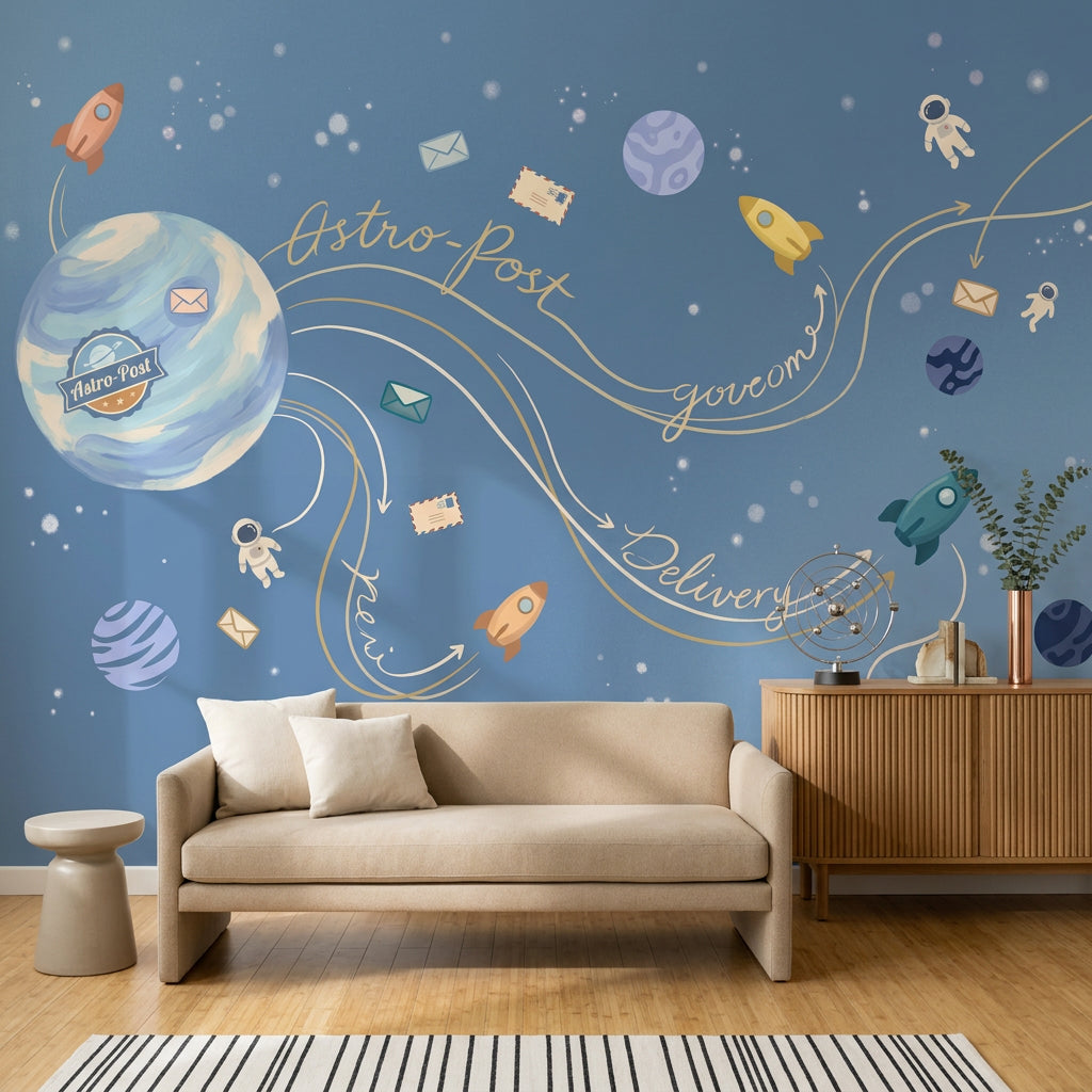 Astronaut Wallpaper Space Removable Rockets Wall Decor