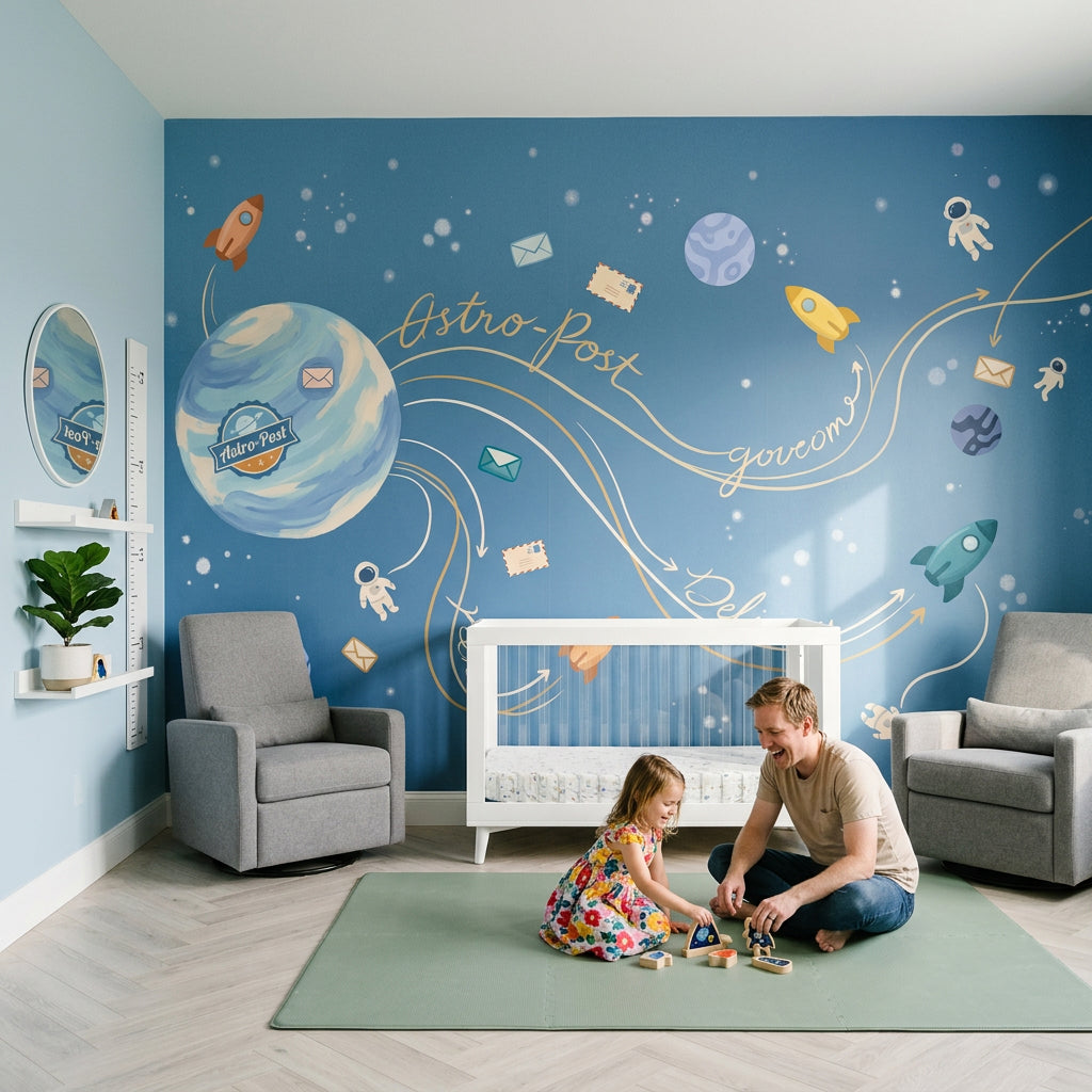 Astronaut Wallpaper Space Removable Rockets Wall Decor
