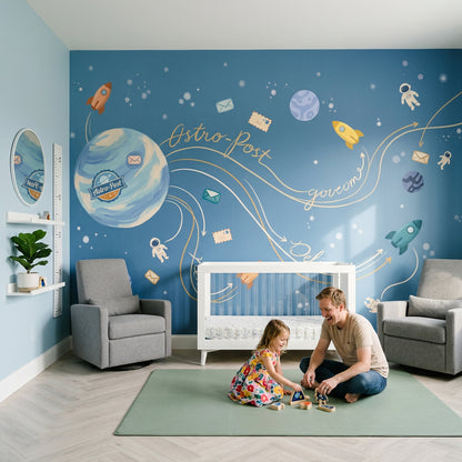 Astronaut Wallpaper Space Removable Rockets Wall Decor