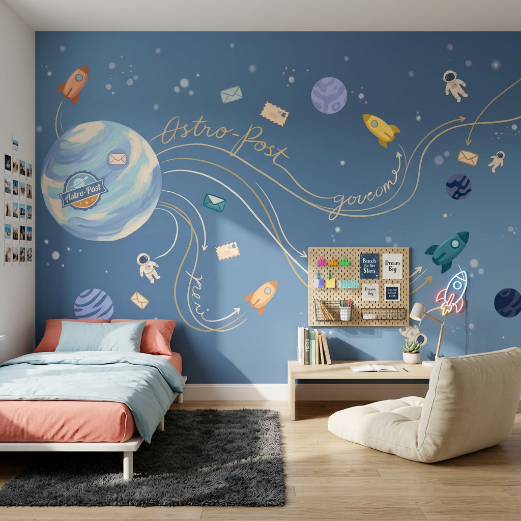 Astronaut Wallpaper Space Removable Rockets Wall Decor
