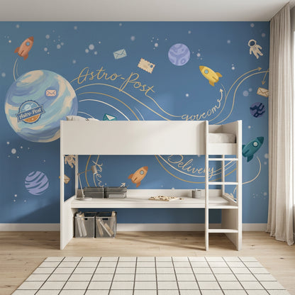 Astronaut Wallpaper Space Removable Rockets Wall Decor
