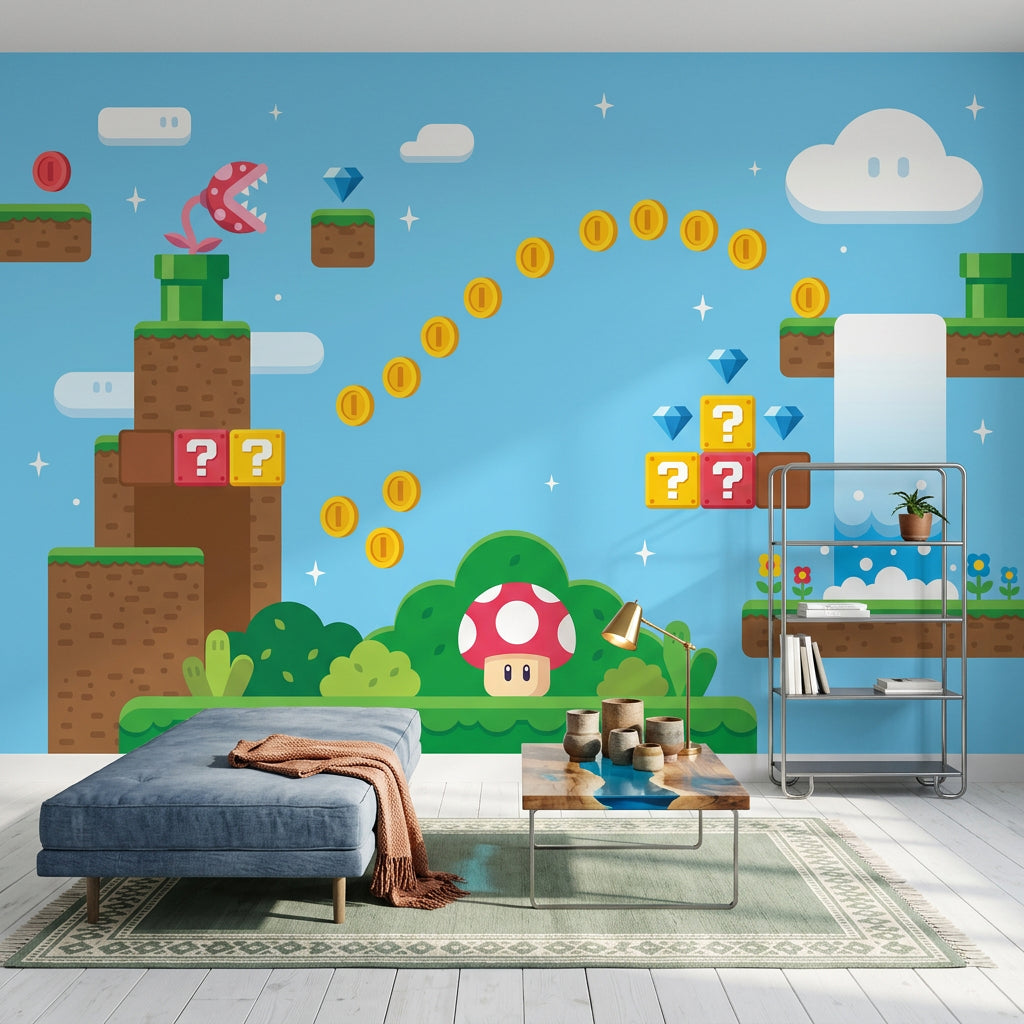 Video Game Level Wallpaper Cartoon Platformer Removable Wall Decor