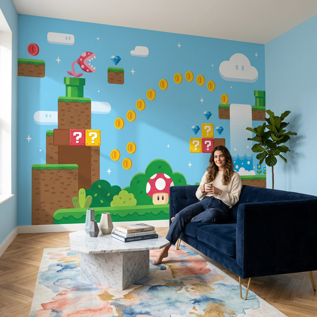 Video Game Level Wallpaper Cartoon Platformer Removable Wall Decor