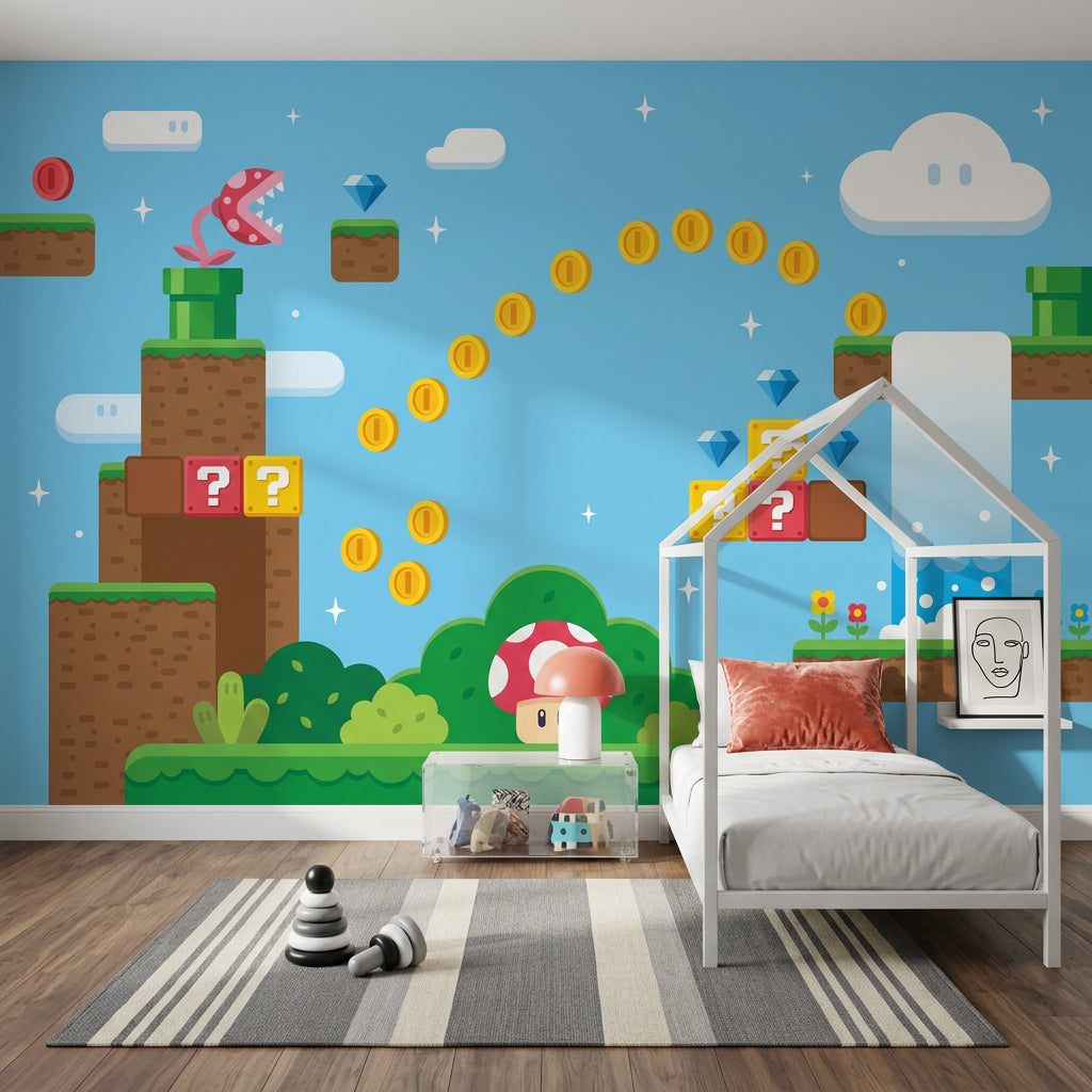 Video Game Level Wallpaper Cartoon Platformer Removable Wall Decor