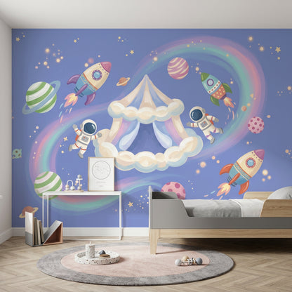 Space Wallpaper Astronauts Pastel Rainbow Wall Mural