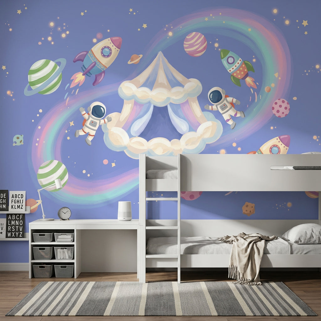 Space Wallpaper Astronauts Pastel Rainbow Wall Mural