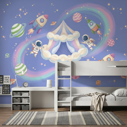 Space Wallpaper Astronauts Pastel Rainbow Wall Mural