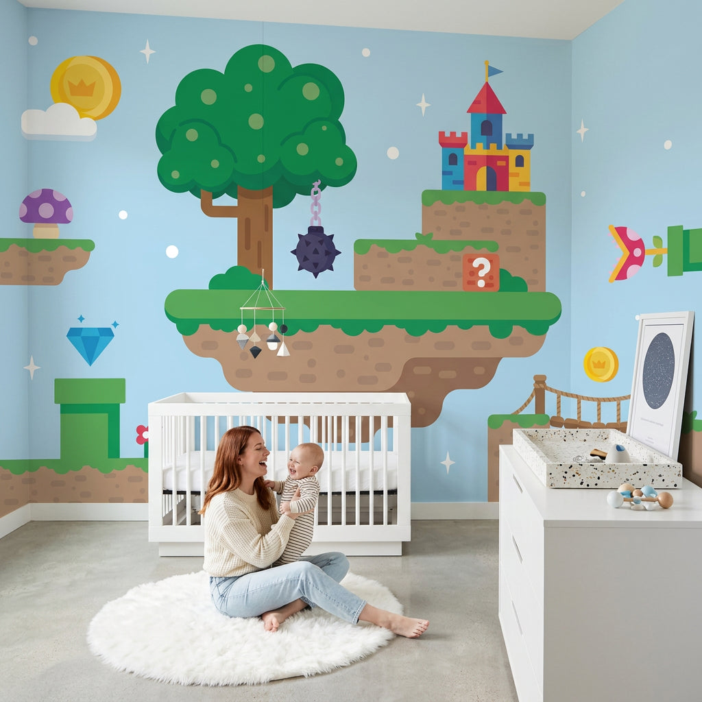 Video Game Landscape Wallpaper Floating Islands Flat Vector Removable Wall Decor