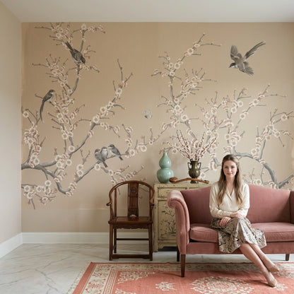 Cherry Blossom Wallpaper Floral Branches Birds Removable Wall Decor