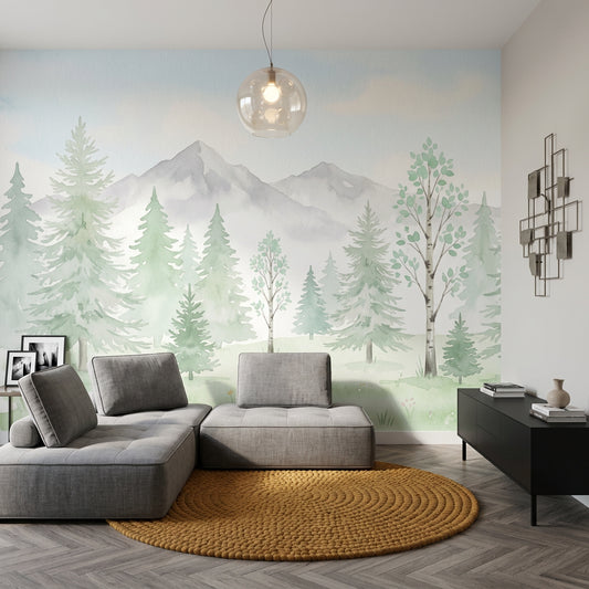 Watercolor Wallpaper Forest Removable Scandinavian Landscape Wall Decor