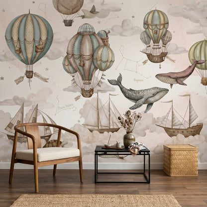Hot Air Balloons Wallpaper Airships Flying Whales Removable Wall Decor
