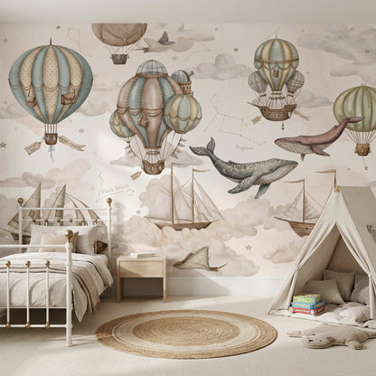 Hot Air Balloons Wallpaper Airships Flying Whales Removable Wall Decor
