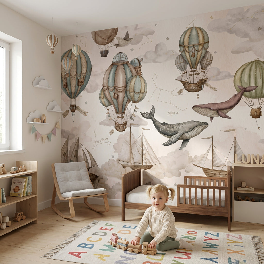 Hot Air Balloons Wallpaper Airships Flying Whales Removable Wall Decor