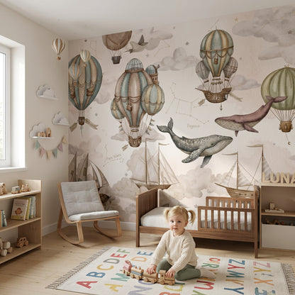 Hot Air Balloons Wallpaper Airships Flying Whales Removable Wall Decor