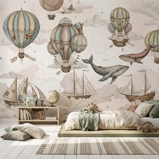 Hot Air Balloons Wallpaper Airships Flying Whales Removable Wall Decor