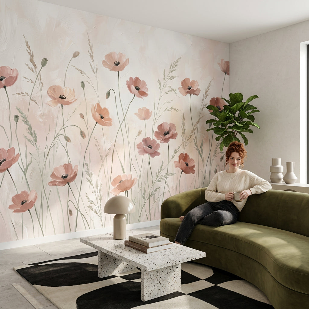 Poppy Flowers Wallpaper Soft Floral Wildflower Meadow Wall Mural