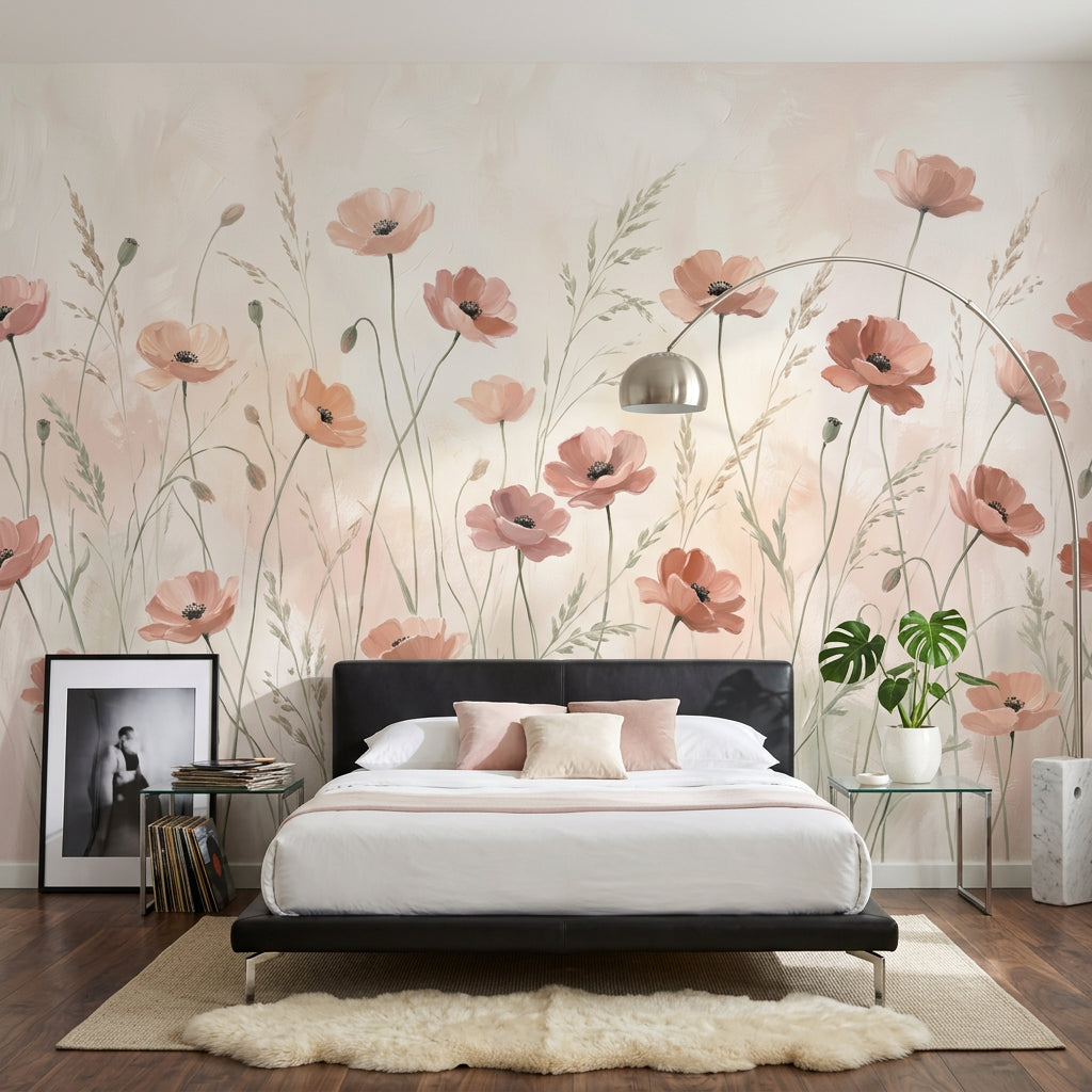 Poppy Flowers Wallpaper Soft Floral Wildflower Meadow Wall Mural