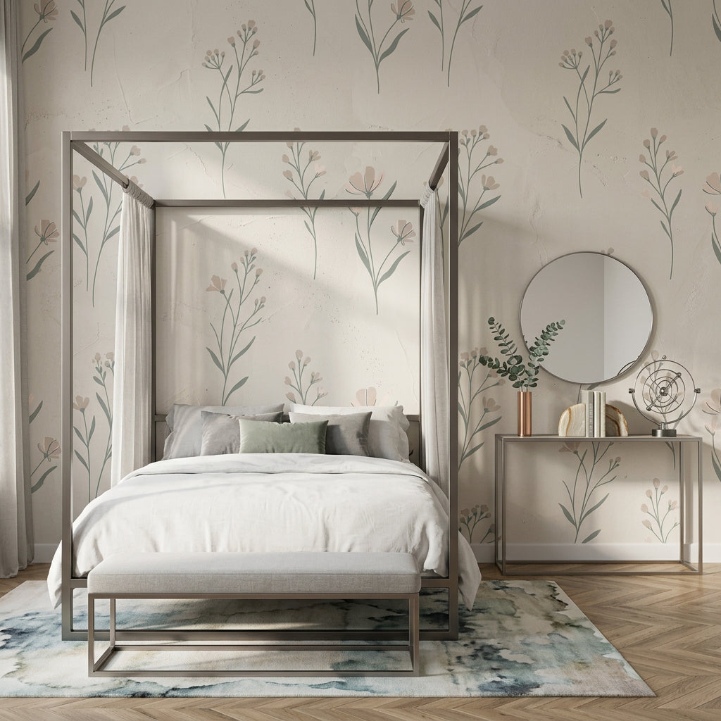 Muted Green Wallpaper Scandinavian Removable Minimalist Wall Decor