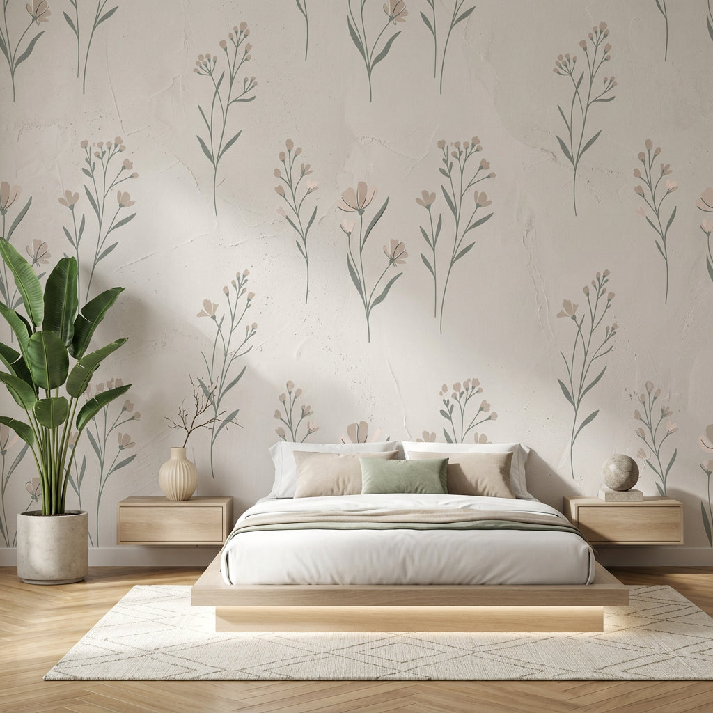 Muted Green Wallpaper Scandinavian Removable Minimalist Wall Decor