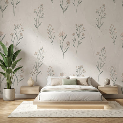 Muted Green Wallpaper Scandinavian Removable Minimalist Wall Decor