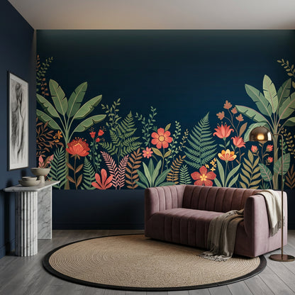 Botanical Border Wallpaper Tropical Leaves Moody Wallpaper Wall Mural