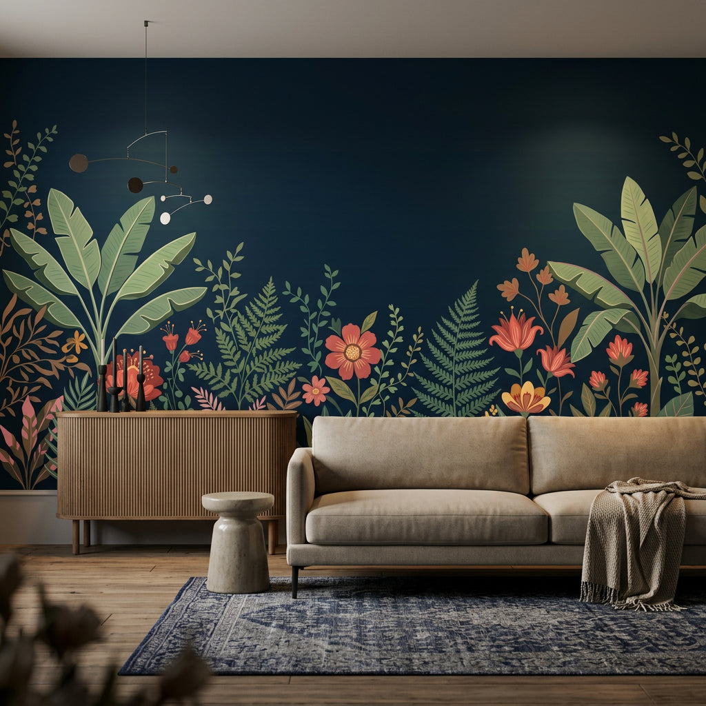 Botanical Border Wallpaper Tropical Leaves Moody Wallpaper Wall Mural