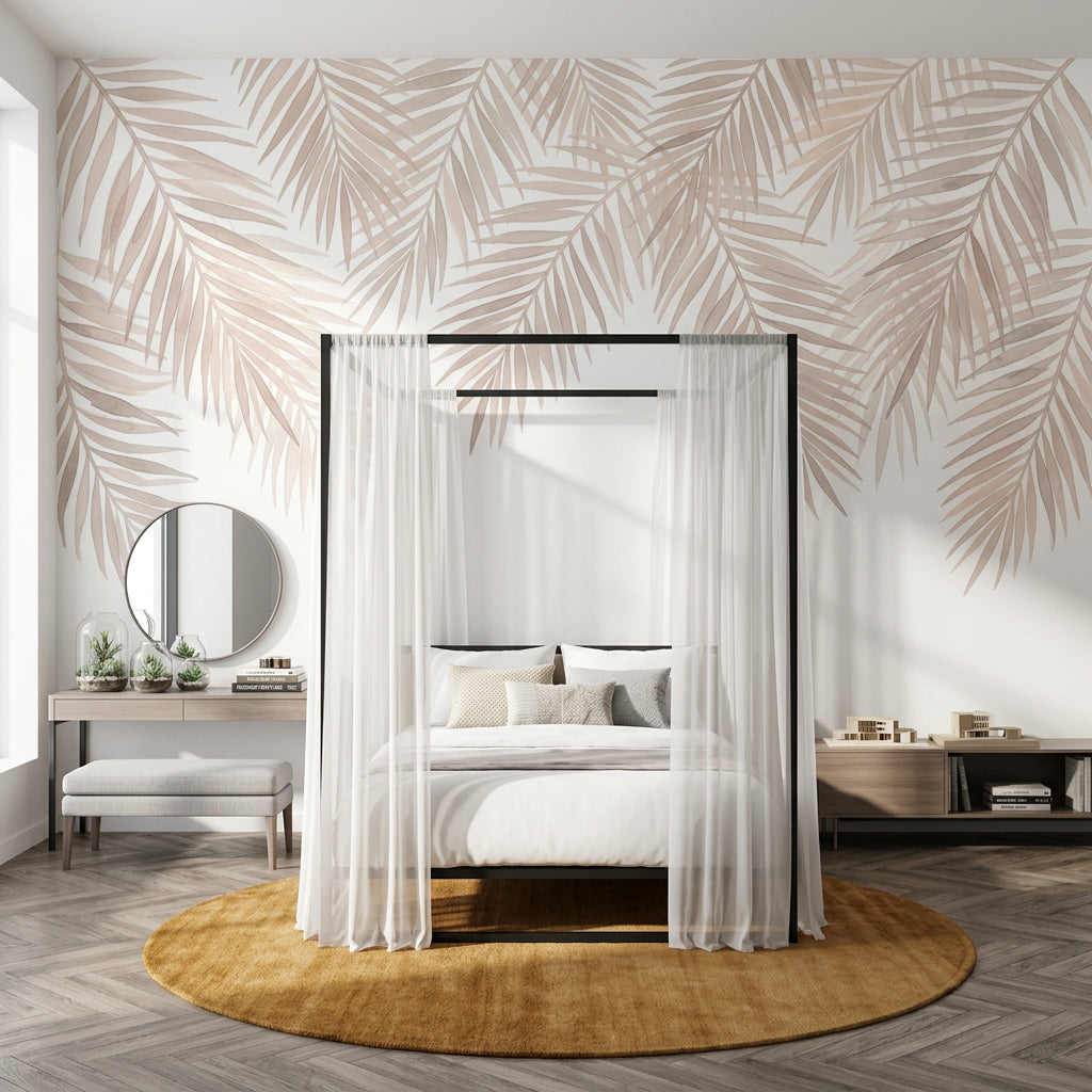 White Background Wallpaper Minimalist Botanical Removable Wall Decor