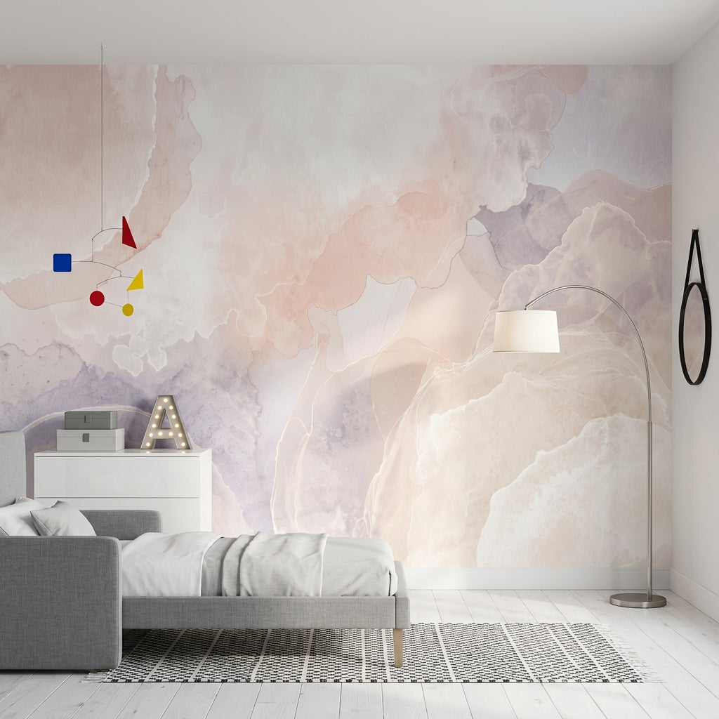 Abstract Watercolor Wallpaper Pastel Marble Cream Background Removable Wall Decor
