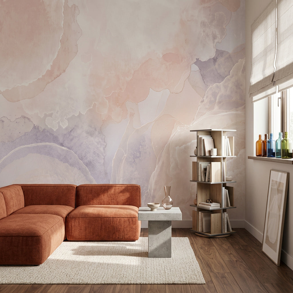 Abstract Watercolor Wallpaper Pastel Marble Cream Background Removable Wall Decor