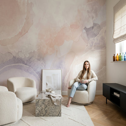 Abstract Watercolor Wallpaper Pastel Marble Cream Background Removable Wall Decor