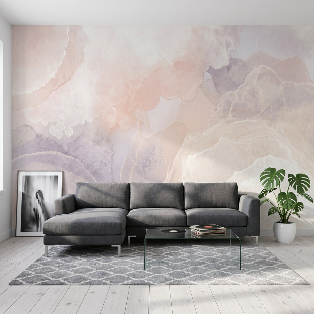 Abstract Watercolor Wallpaper Pastel Marble Cream Background Removable Wall Decor